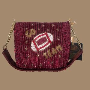 HANDMADE Beaded Burgundy Shoulder Bag with Football Motif